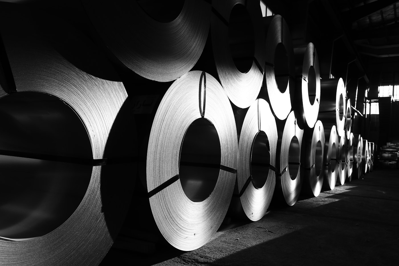 Steel coils in a warehouse