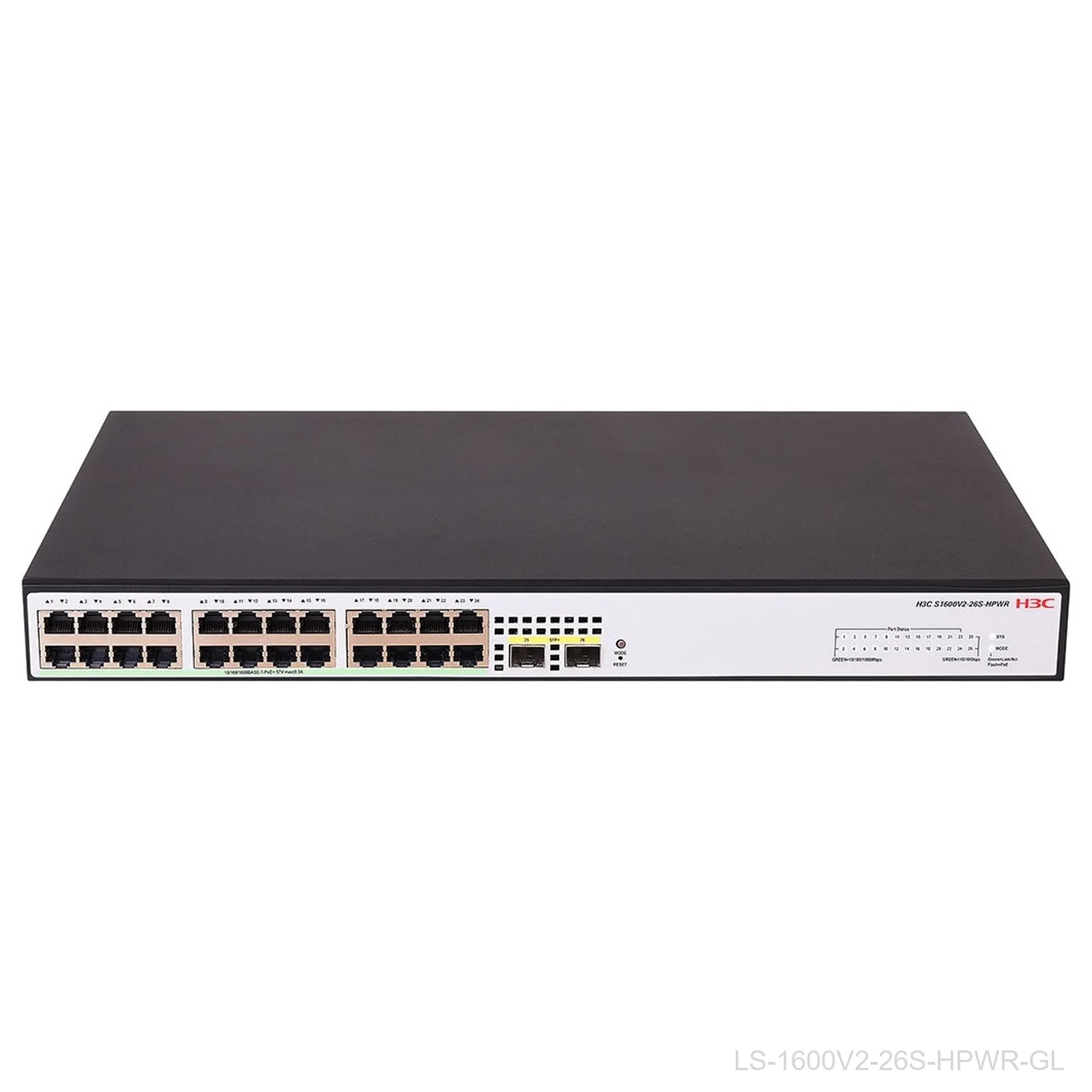 [LS-1600V2-26S-HPWR-GL] H3C LS-1600V2-26S-HPWR-GL, 24-Port Web Managed PoE+ Switch, 2x 10G SFP+