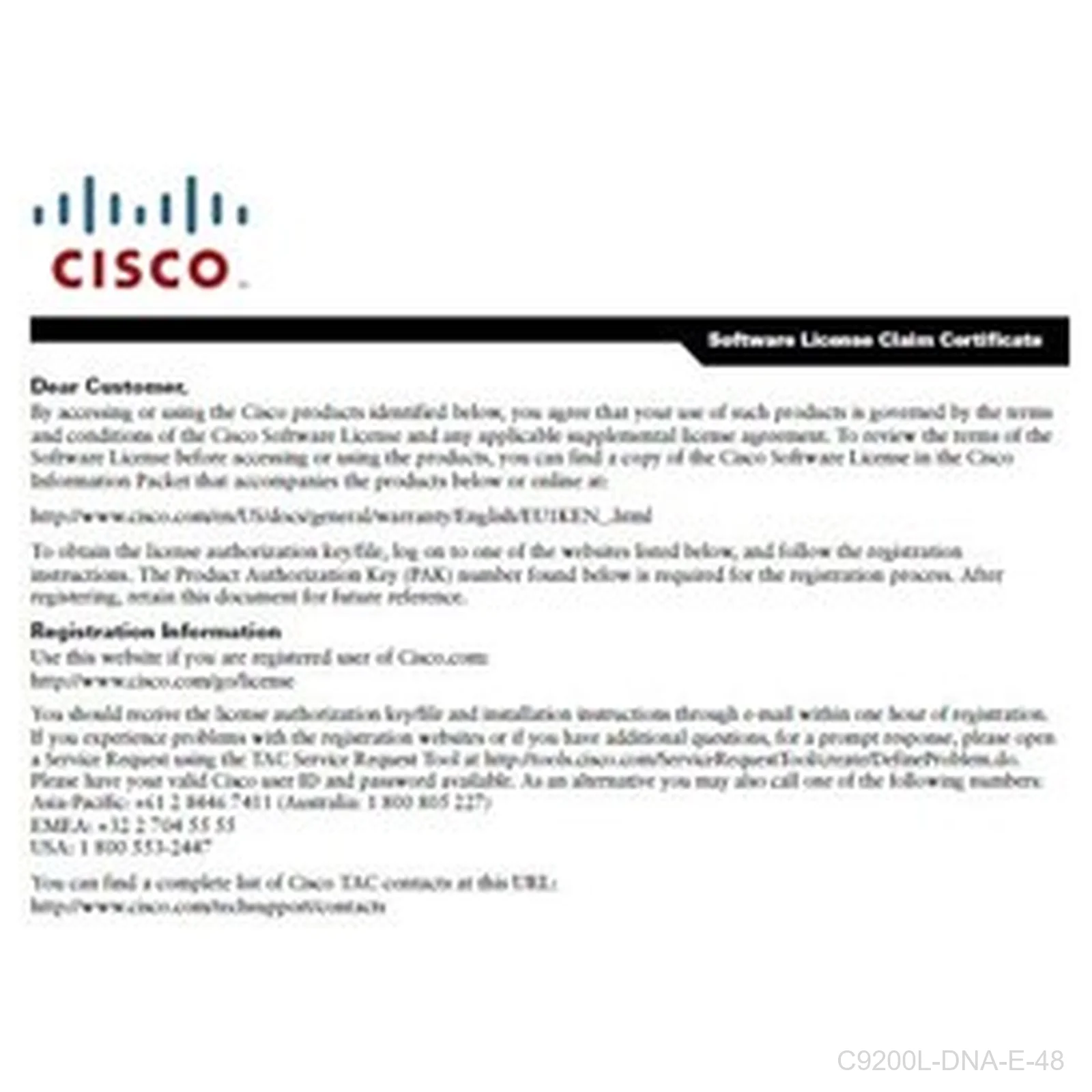 Cisco C9200L-DNA-E-48 Catalyst 9200L DNA Essentials 48-Port License