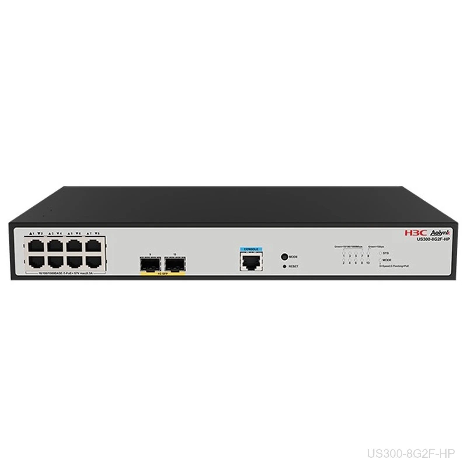 H3C US300-8G2F-HP Aolynk 8-Port Gigabit PoE+ Switch, 2x 1G SFP, 9801A8EF