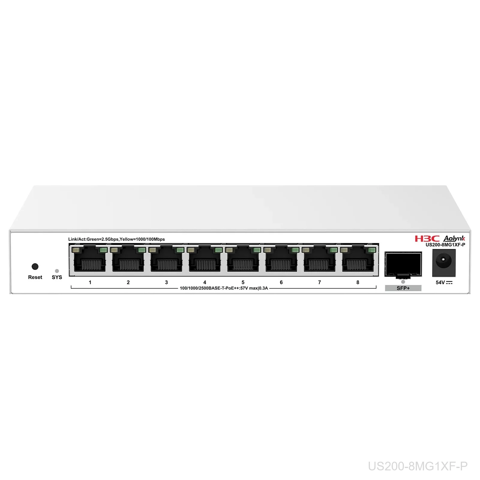 H3C US200-8MG1XF-P Aolynk 8-Port 2.5G PoE++ Switch, 135W, 1x 10G SFP+, 9801A8V6