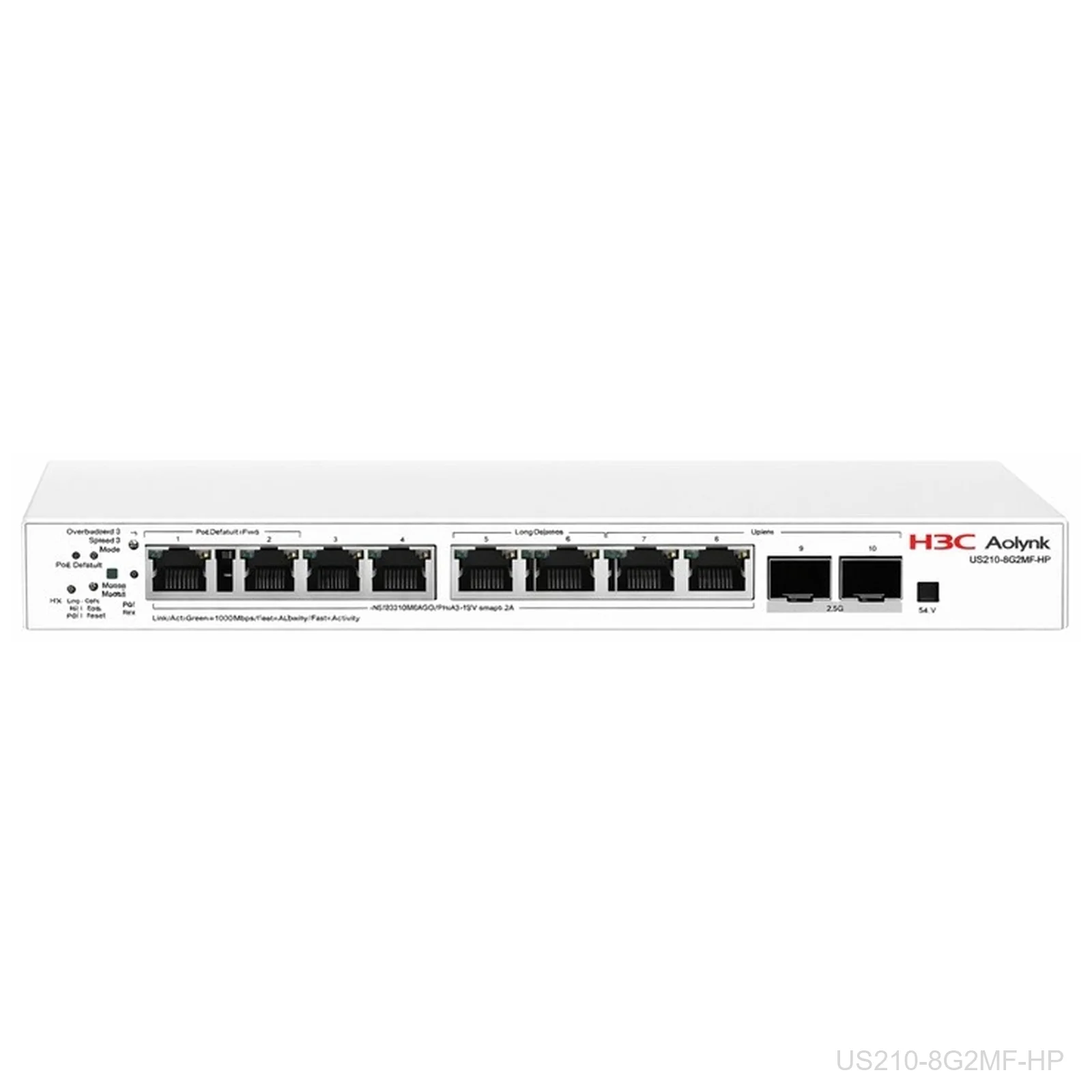 H3C US210-8G2MF-HP Aolynk 8-Port Gigabit PoE+ Switch, 130W, 2x 2.5G SFP, 9801A8LB