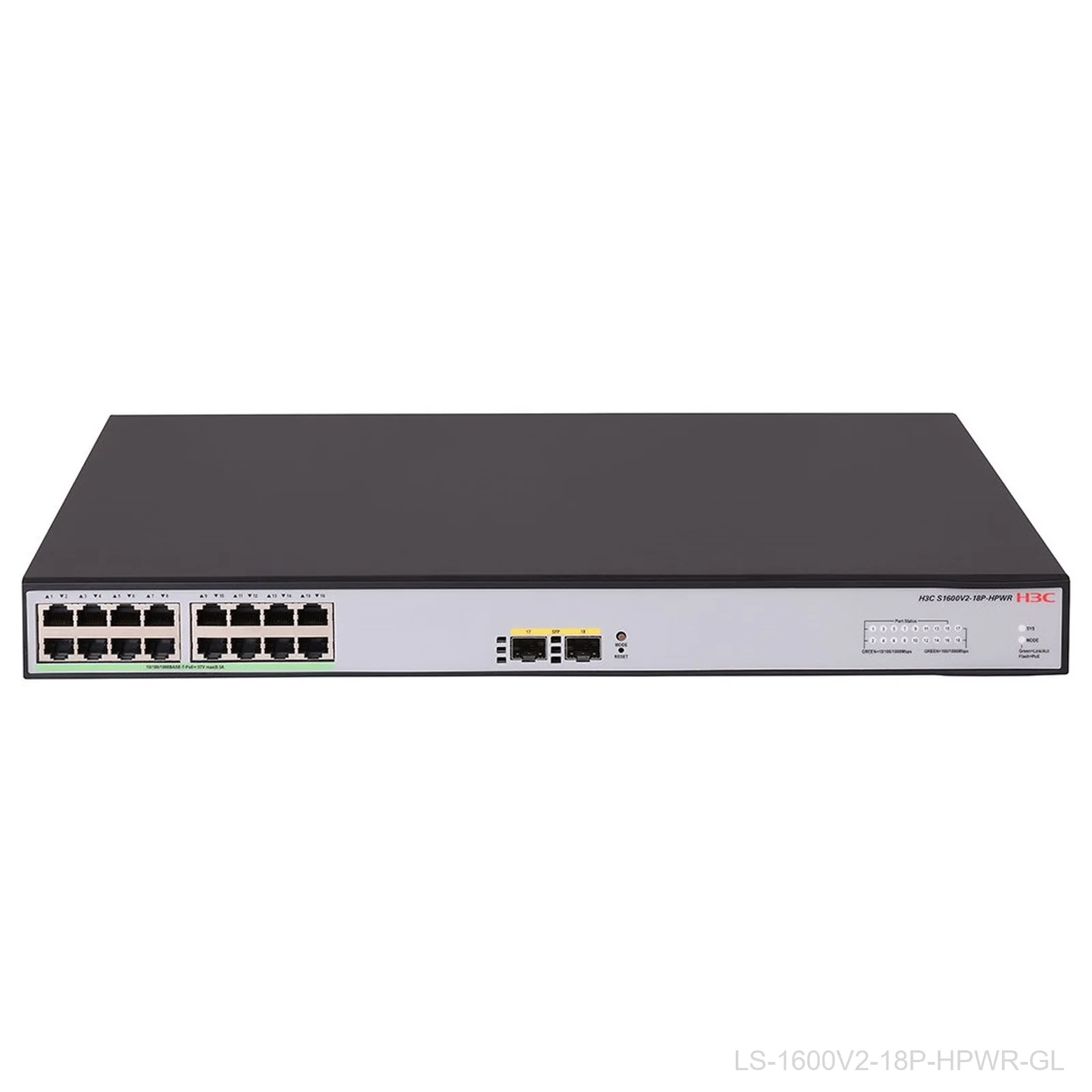 H3C LS-1600V2-18P-HPWR-GL 16-Port Web Managed PoE+ Switch, 240W, 2x 1G SFP, 9801A67U