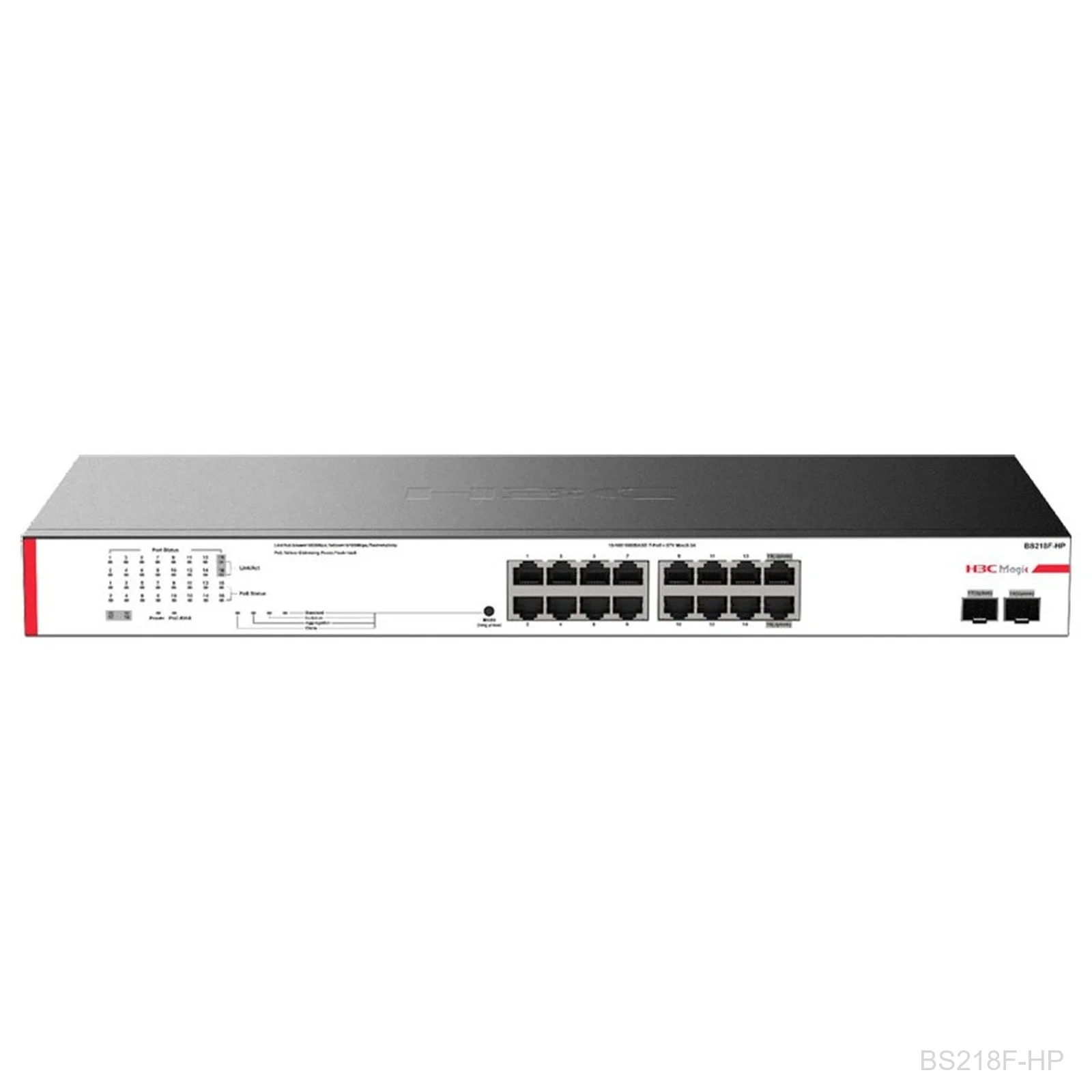 H3C BS218F-HP Magic 16-Port Gigabit Unmanaged PoE+ Switch, 225W, 2x 1G SFP, 9801A5BQ