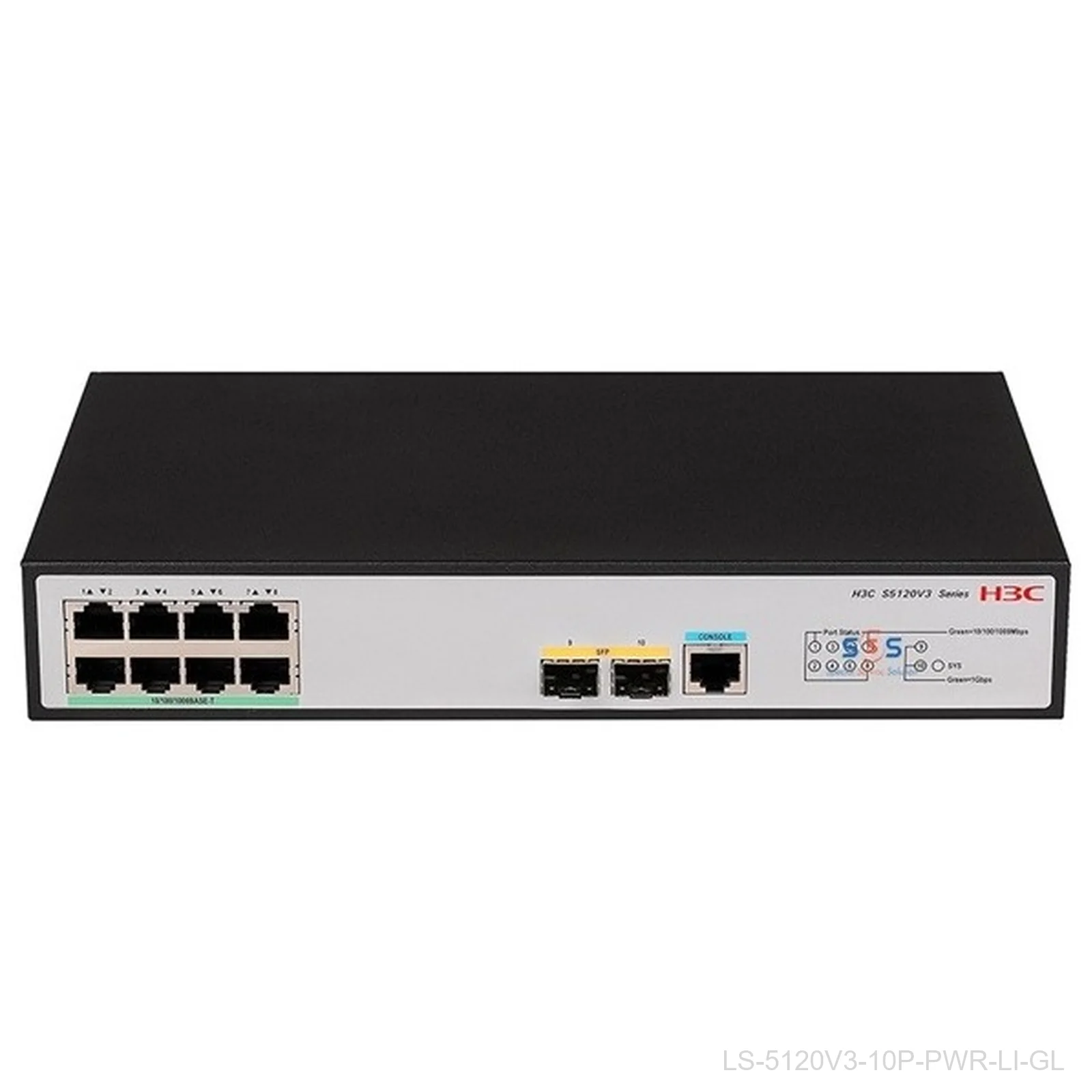 H3C LS-5120V3-10P-PWR-LI-GL 8-Port Gigabit PoE+ Switch, 125W, 2x 1G SFP, 9801A41P