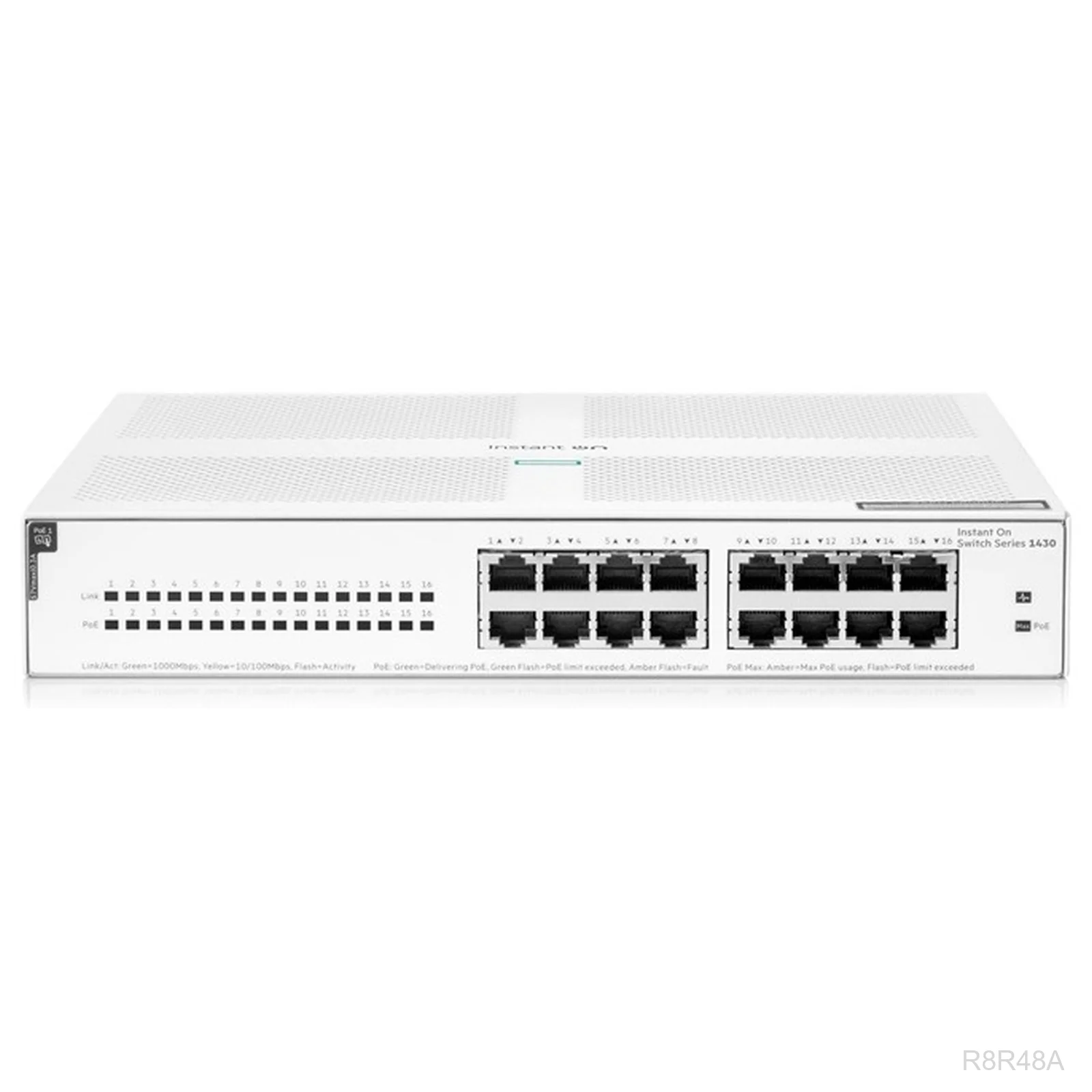 HPE Networking Instant On R8R48A 1430 Series 16-Port Gigabit PoE Switch, 124W