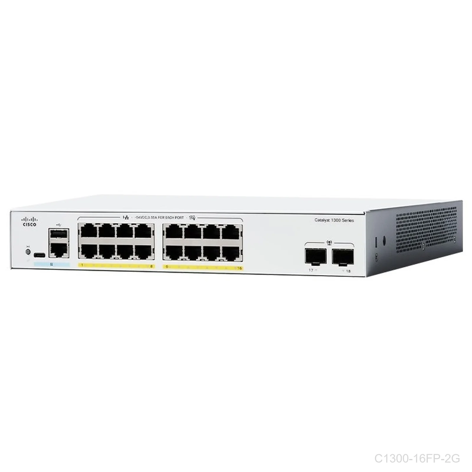 Cisco C1300-16FP-2G, 16 ports Giga POE+ 240W + 2 x 1G SFP uplink ports, Catalyst Switch